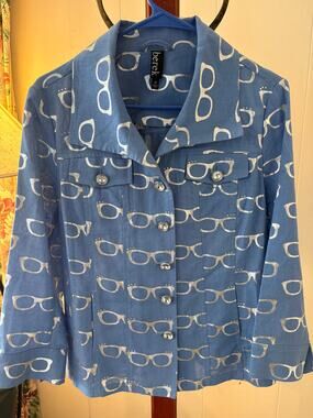 Berek Glasses Print Linen Jacket Sz Medium